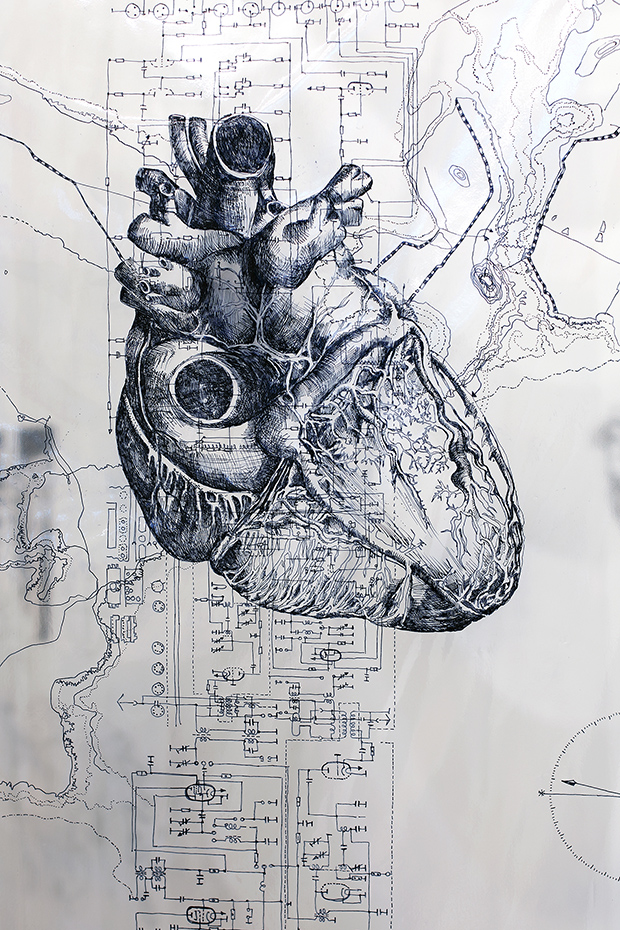 Grafik: Zeichnung Herz auf Bauplan