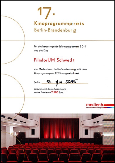 Foto: Urkunde Kinoprogrammpreis 2015