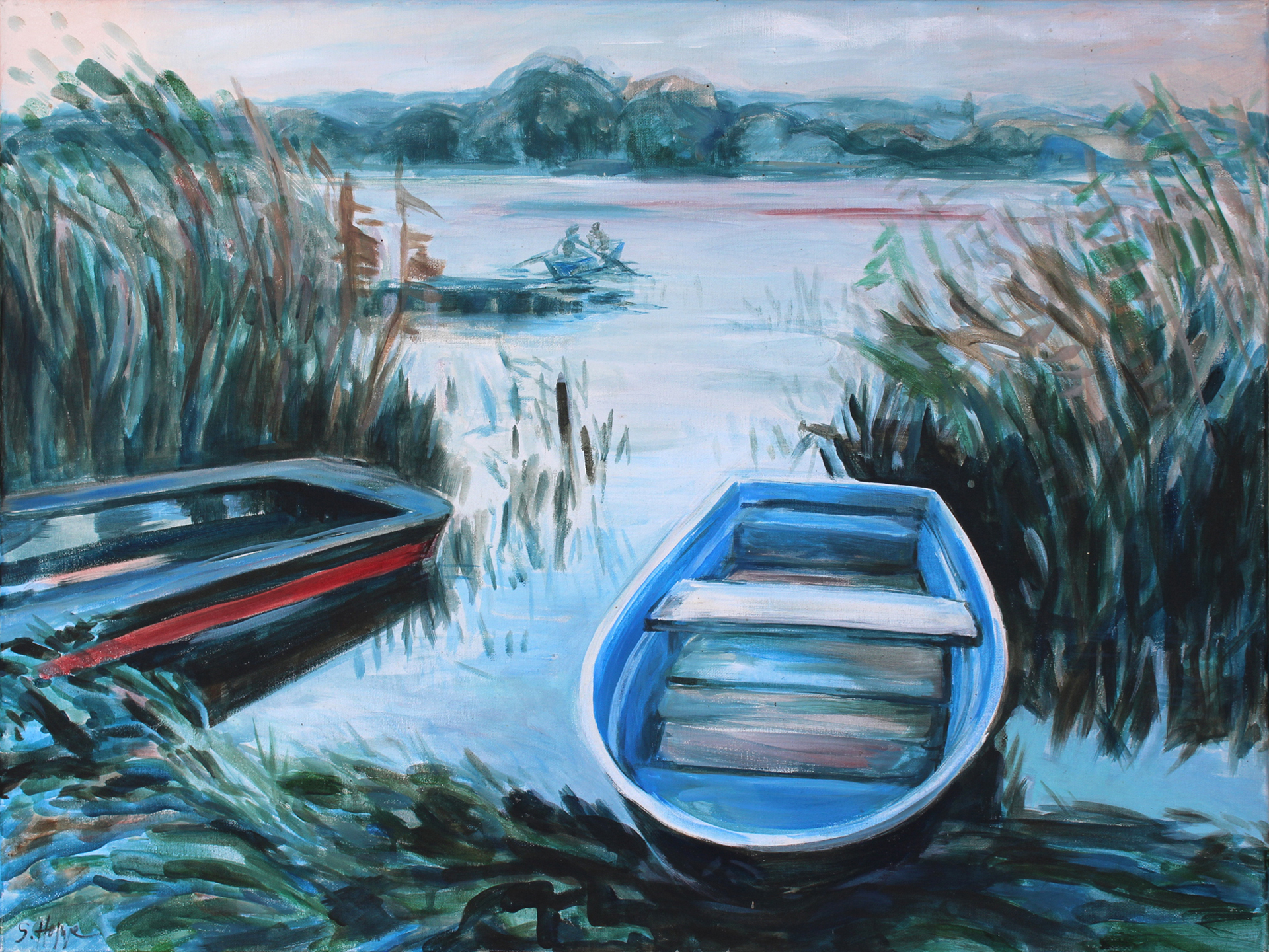 Malerei: Boote am und auf dem See