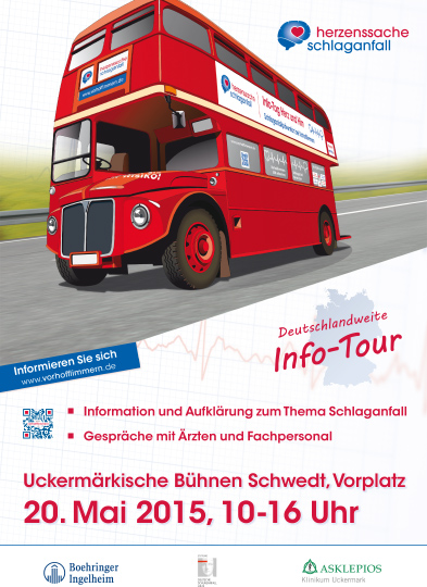 Das Plakat zeigt den roten Bus.