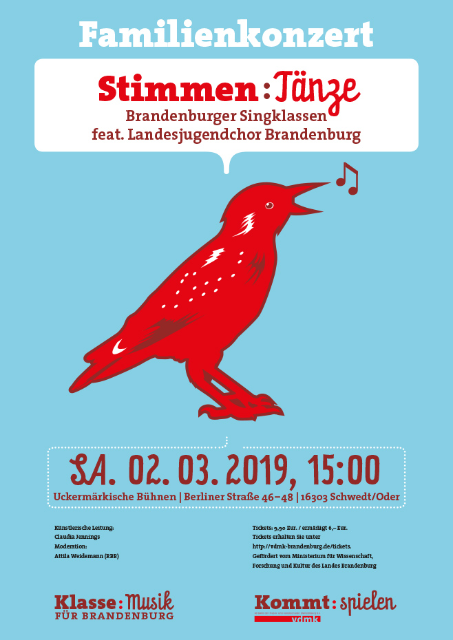 hellblaues Plakat mit rotem Singvogel