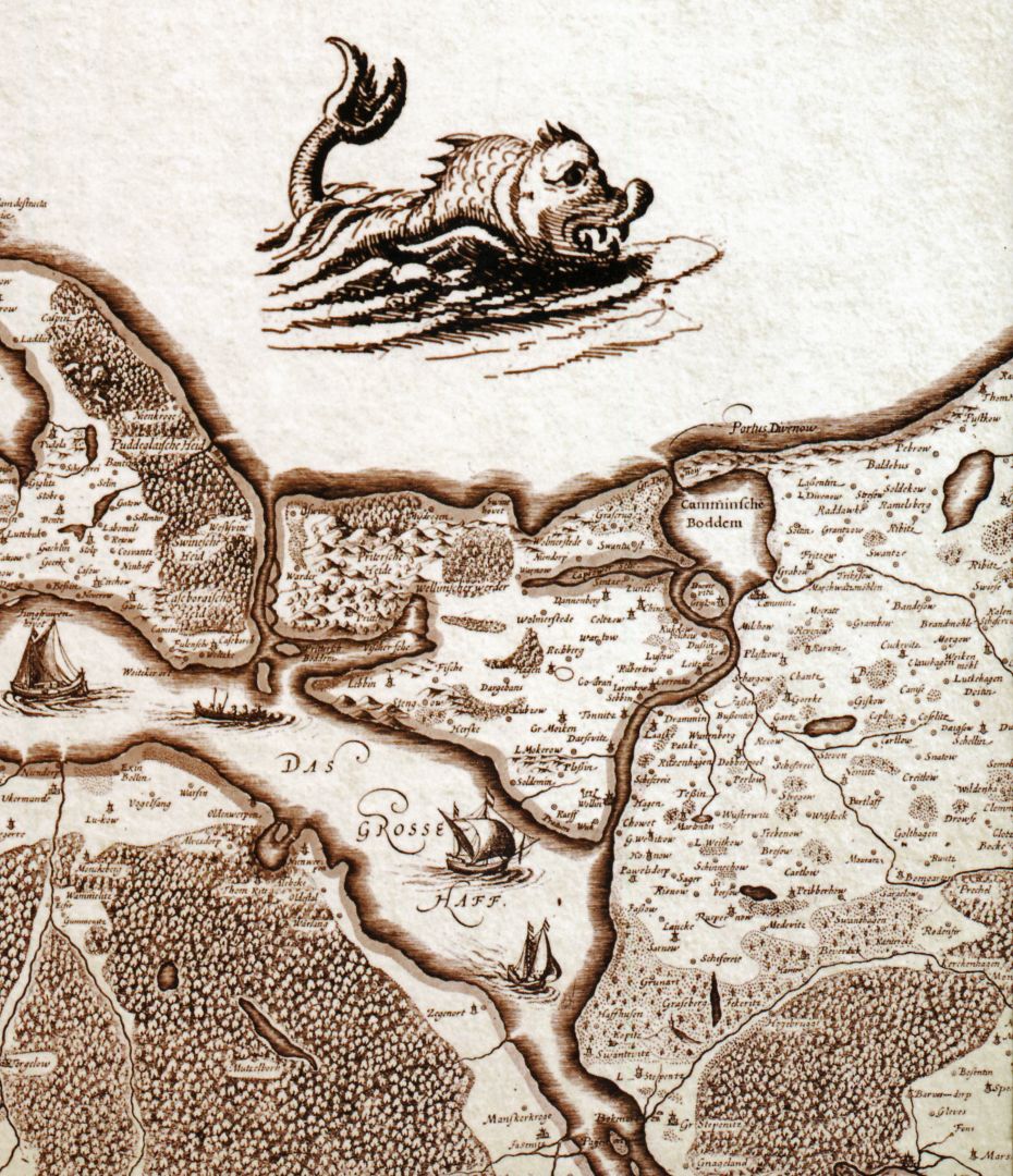 Ausschnitt aus einer historischen Karte mit Fisch