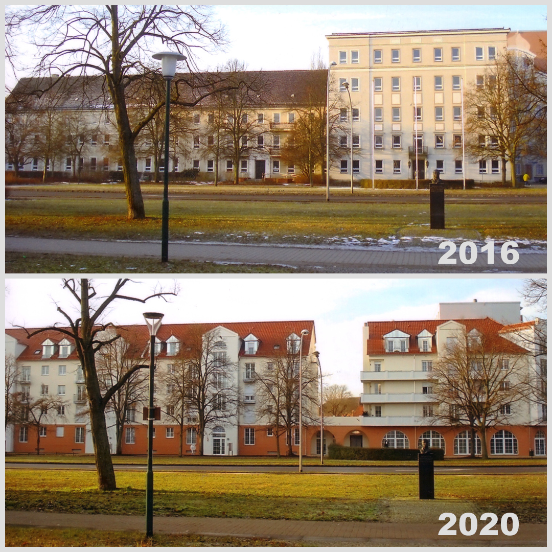 Fotopaar: Altes Rathaus und Neubau 2016 und 2020