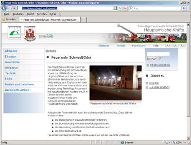 Abbildung der Startseite der Feuerwehr-Homepage