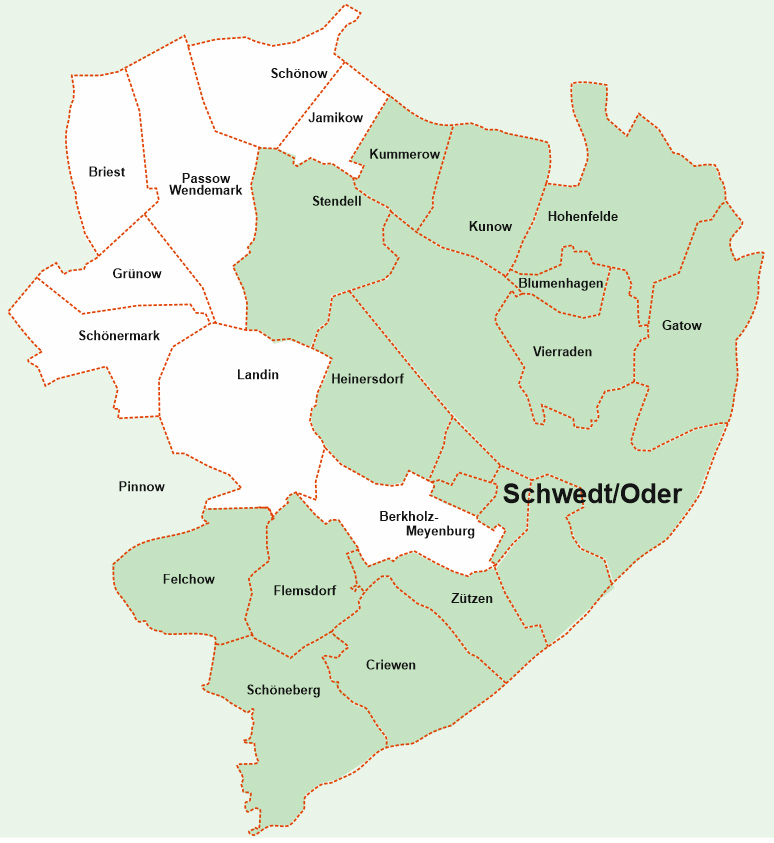 Karte: Schwedt/Oder und umliegende Gemeinden