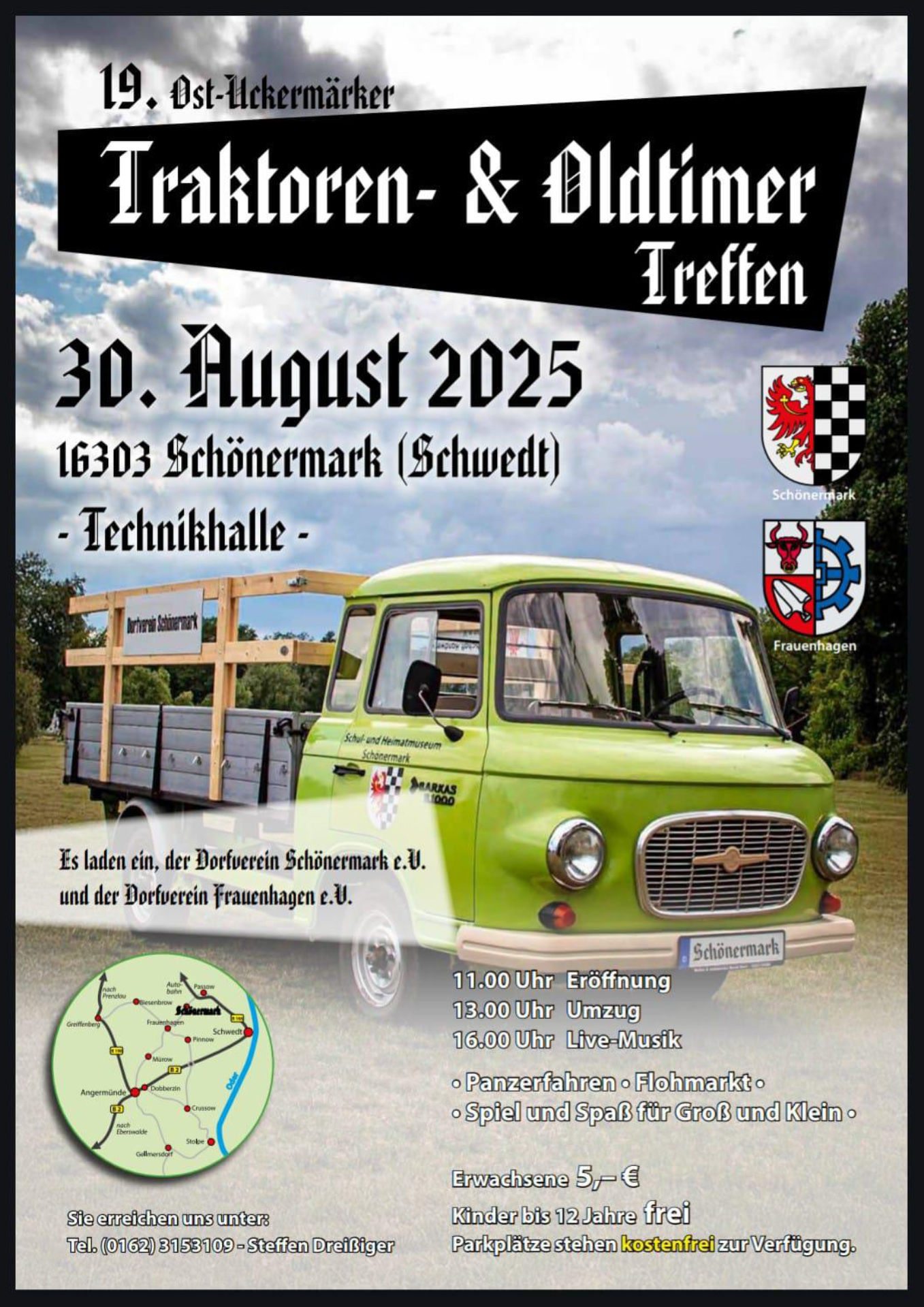 Plakat mit Oldtimer und Text