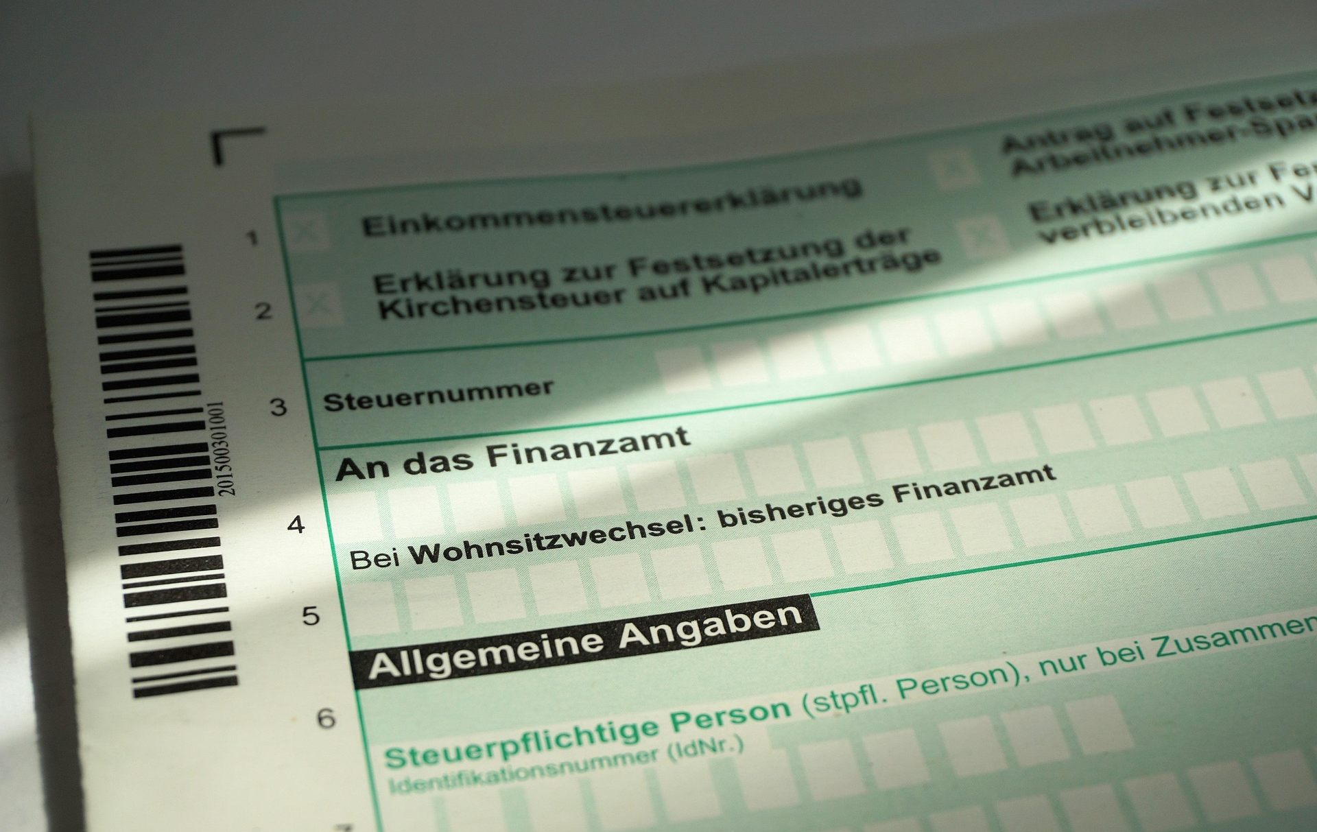 Foto: Papiervordruck einer Steuererklärung
