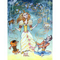 Das Plakat zeigt das Schneiderlein zu Füßen der Prinzessin, die von 7 Fliegen umschwirrt wird.