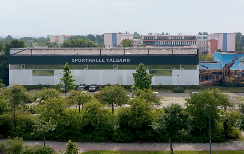 Foto: Blick auf die Sporthalle von oben