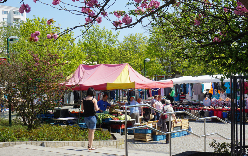 Foto: Marktstände auf dem Platz der Befreiung