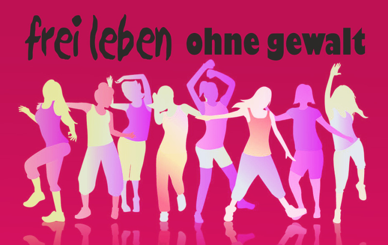 Grafik: tanzende Frauen vor pinkfarbenen Hintergrund