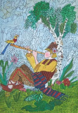 Foto: Zeichnung Junge mit Flöte